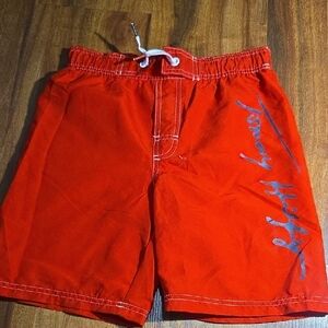 Tommy Hilfiger Bright Red Kids Size 12 14 Swim Shorts Script Logo NWT